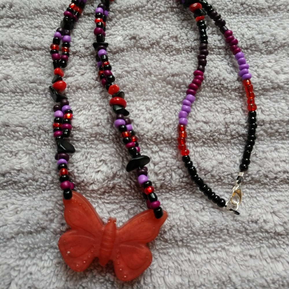 Black and purple butterfly necklace